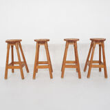 Scandinavian modern pinewood bar stools 1970's