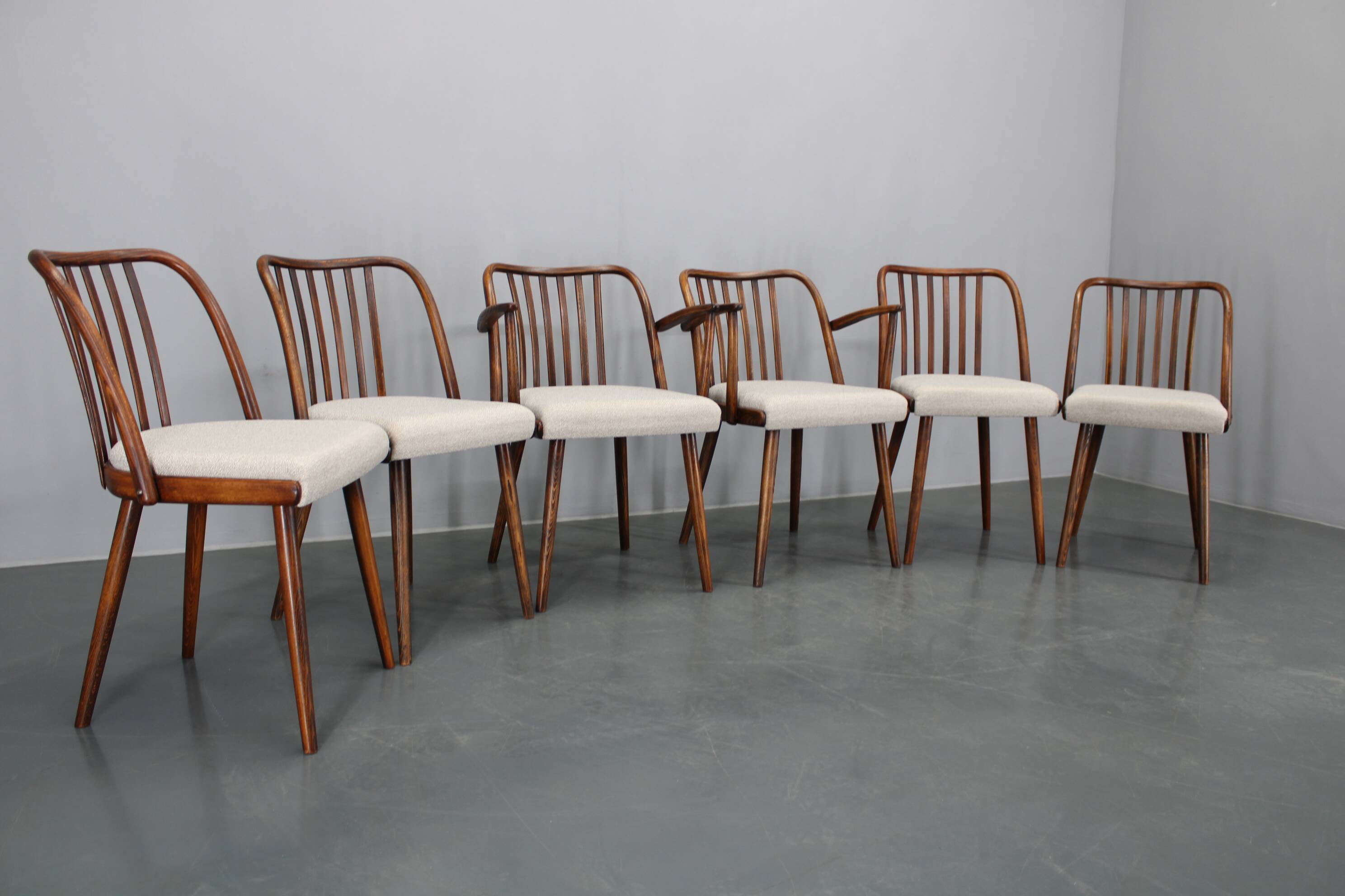 1960s Antonin Suman Set of Six Beech Dining Chairs, Restored