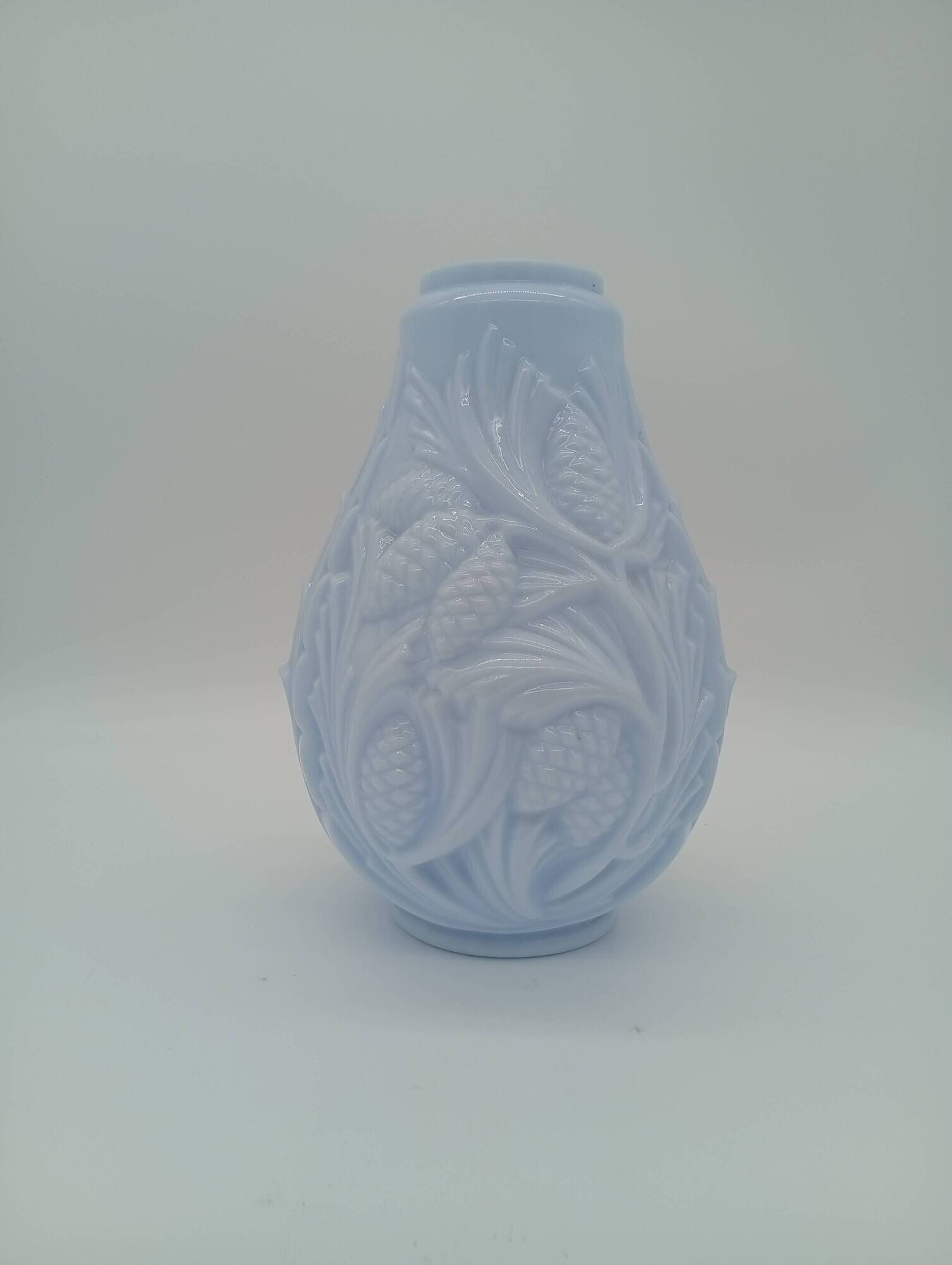 Art Deco Opaline Vase Blue Pastel Glass Pine Cone Decoration France 1930s