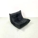 French black leather Togo lounge chair by Michel Ducaroy for Ligne Roset, 1970s