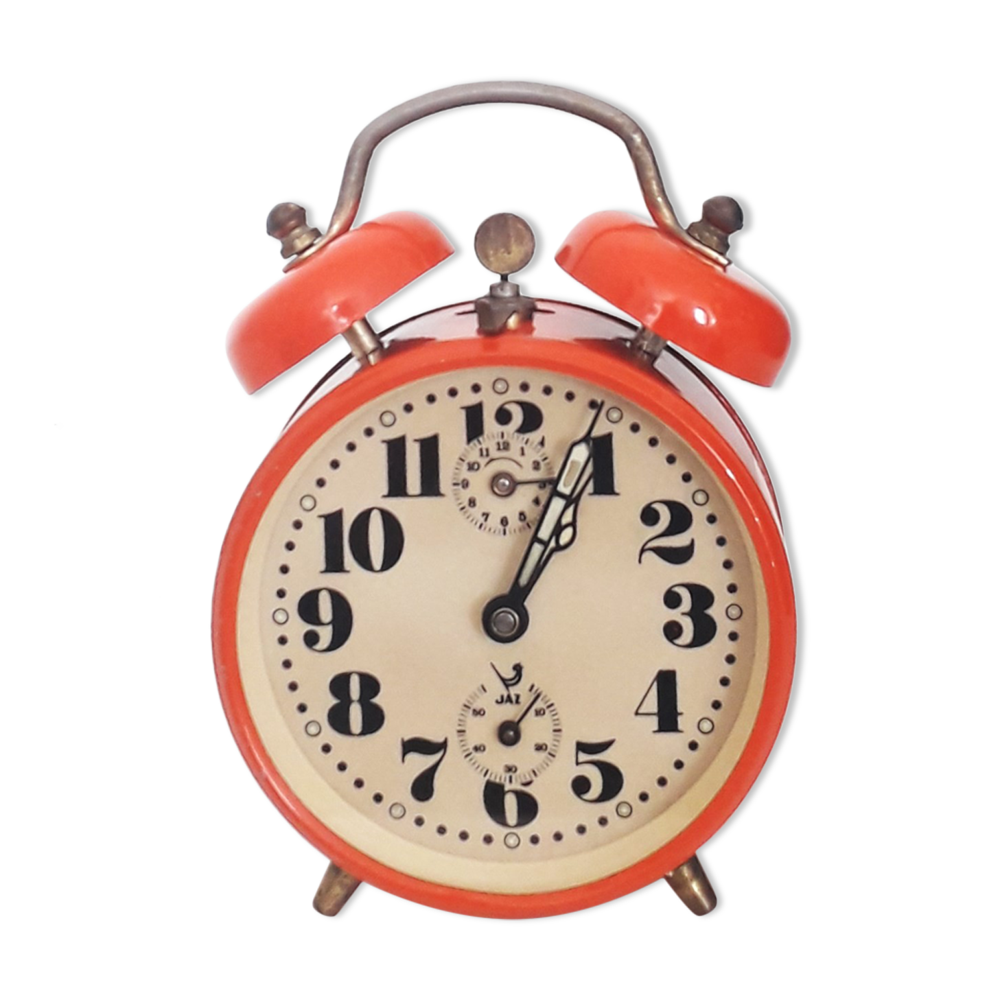 Old mechanical alarm clock JAZ CLIBIC - Orange lacquered metal - 1970