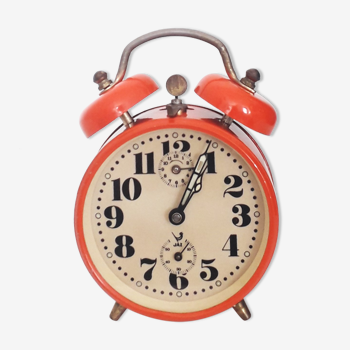 Old mechanical alarm clock JAZ CLIBIC - Orange lacquered metal - 1970