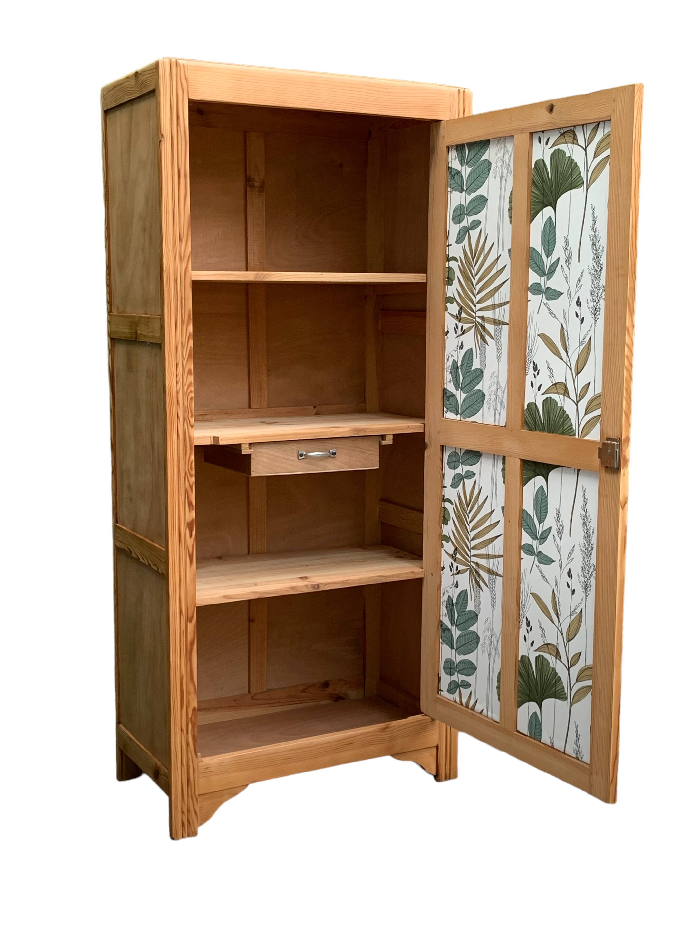 Parisian bonnet wardrobe, raw wood, 1950s