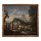 Great 18th century Italian painting, landscape with genre scene