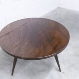 1960s Scandinavian tripod coffee table with glossy varnish in mahogany wood.