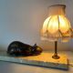 Lampe ancienne veilleuse chat en bronze abat jour pagode socle en marbre