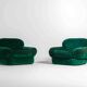 Paire de fauteuils de salon en velours vert, Italie, années 1970