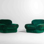 Pair of plump lounge fauteuils in green velvet, Italy 1970s