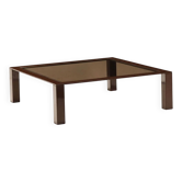 Table basse vintage 1970s-80s en métal émaillé et verre fumé