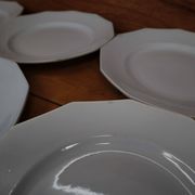 6 assiettes plates octogonales en faïence Moulin des loups couleur Bleu pâle