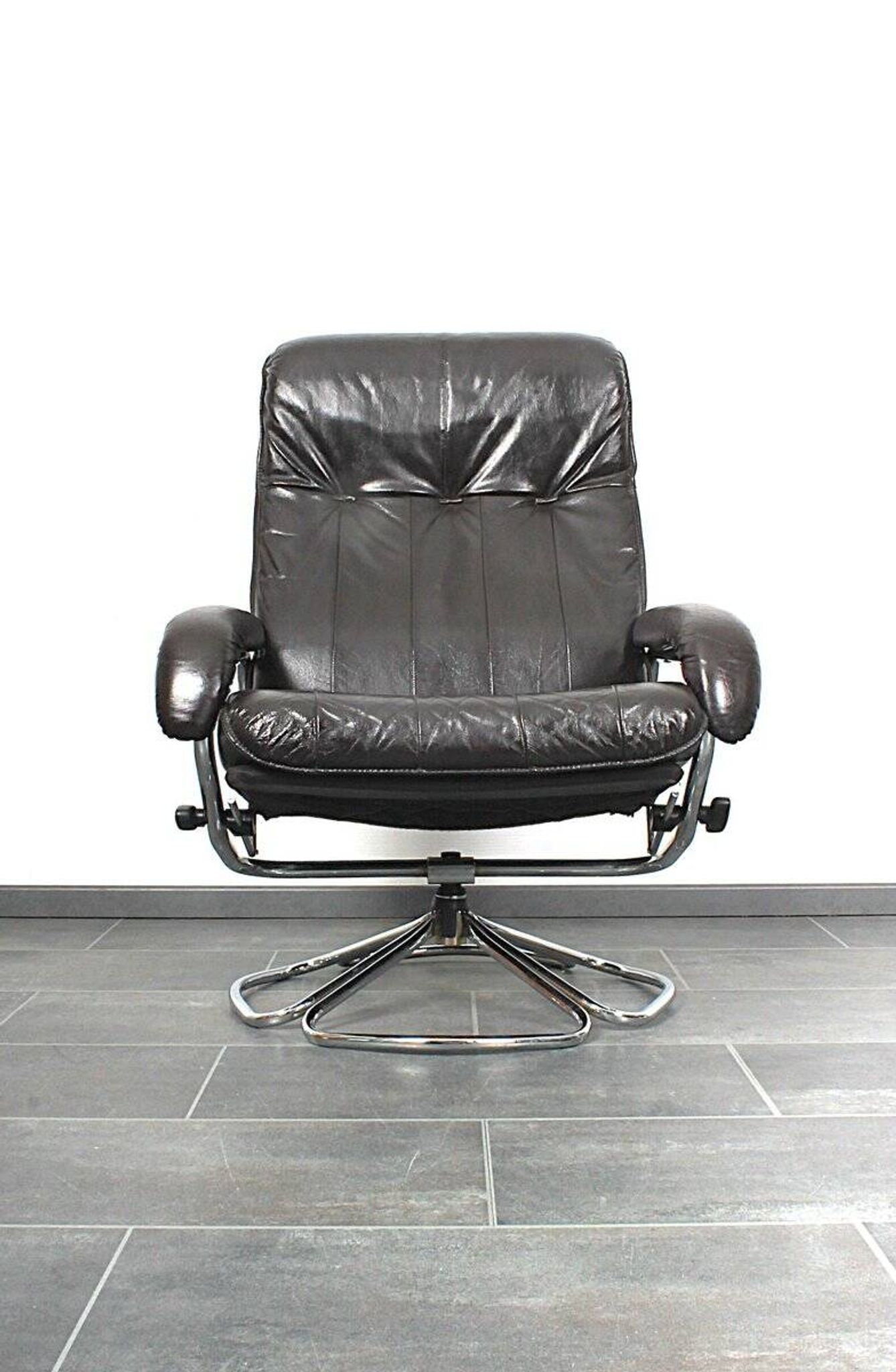 Unico 1970s Dark Brown Leather Lounge Chair and Ottoman Set of 2