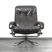 Unico 1970s Dark Brown Leather Lounge Chair and Ottoman Set of 2
