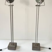 Pair of vintage floor lamps in chrome metal and cement, France 1970.