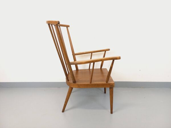 Fauteuil en bois vintage Baumann modèle Éventail des années 60