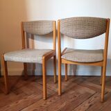 Lot of 4 chairs in beech and beige tweed fabric 60