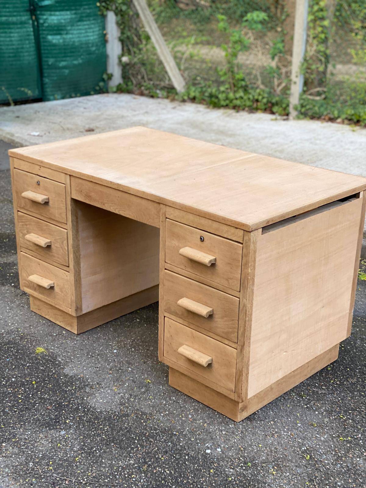 Bureau administratif extensible rénové en chêne du XIXème 130cm