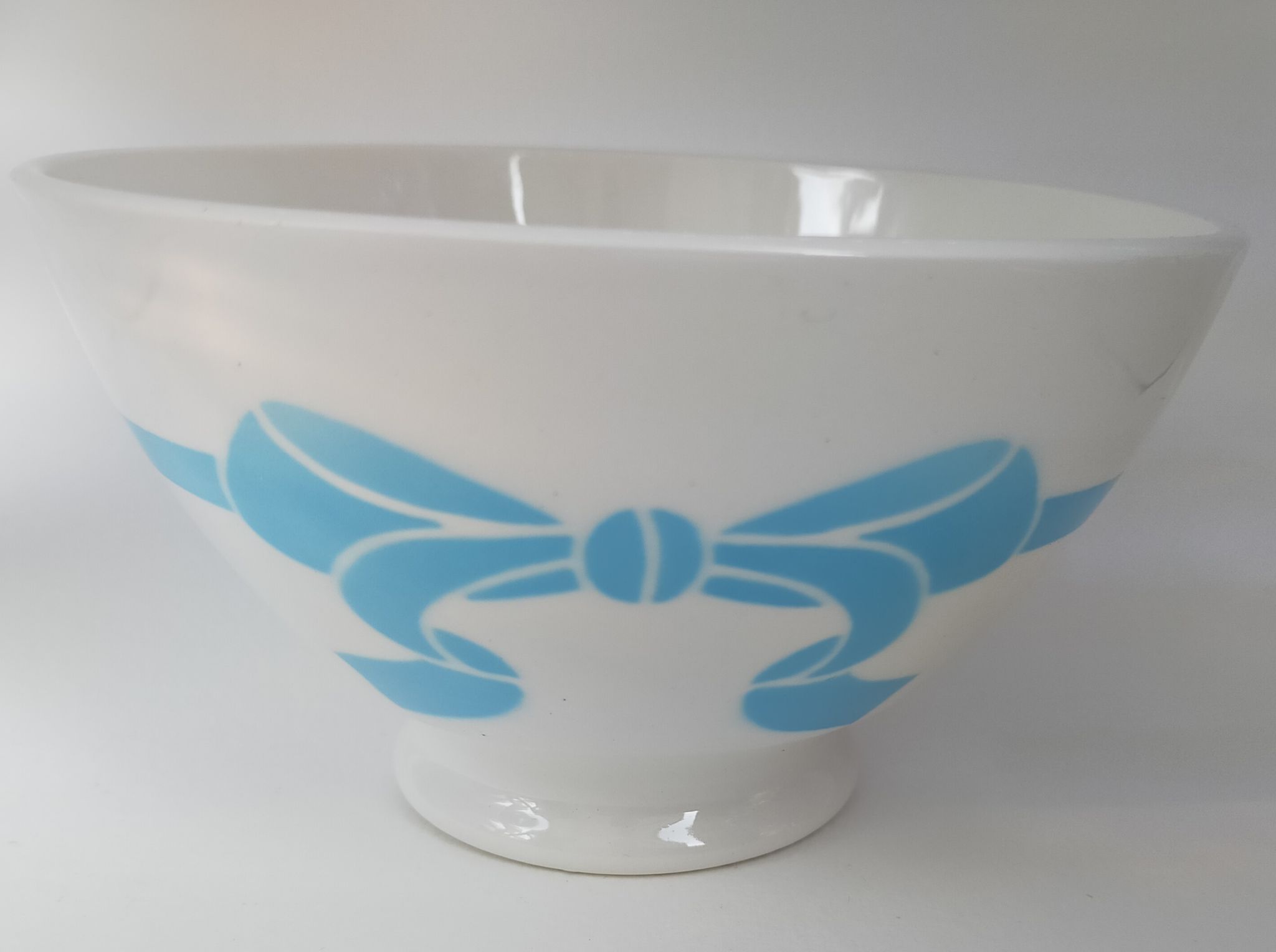 Old ceramic bowl earthenware white French blue ribbon of the 50s vintage