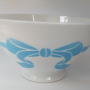 Old ceramic bowl earthenware white French blue ribbon of the 50s vintage