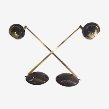 Pair telescopic extendable brass desk lamps, Germany 1970s