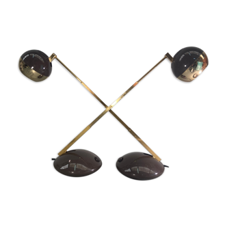Pair telescopic extendable brass desk lamps, Germany 1970s