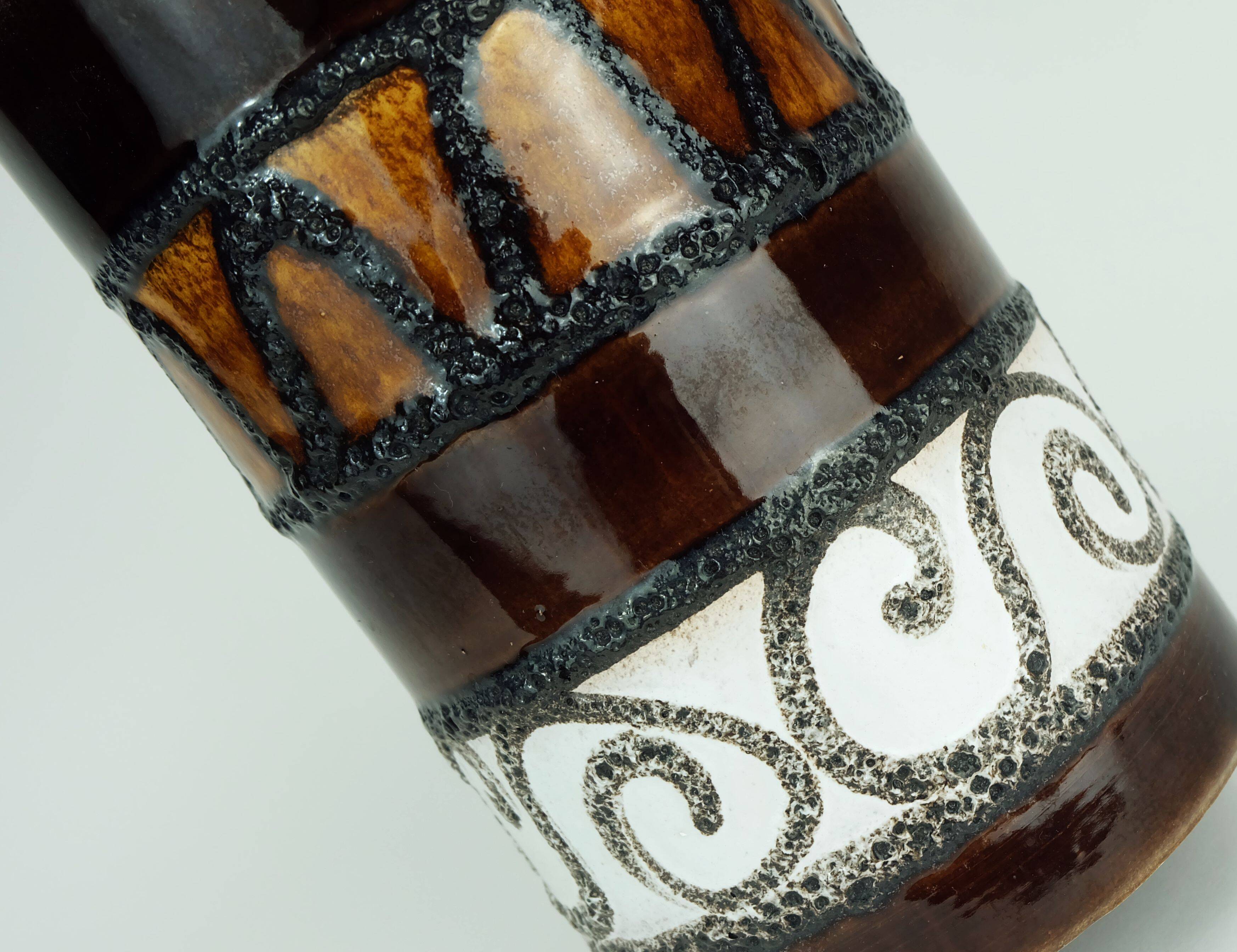 Scheurich mid century ceramic vase fat lava brown ochre white model 517-30