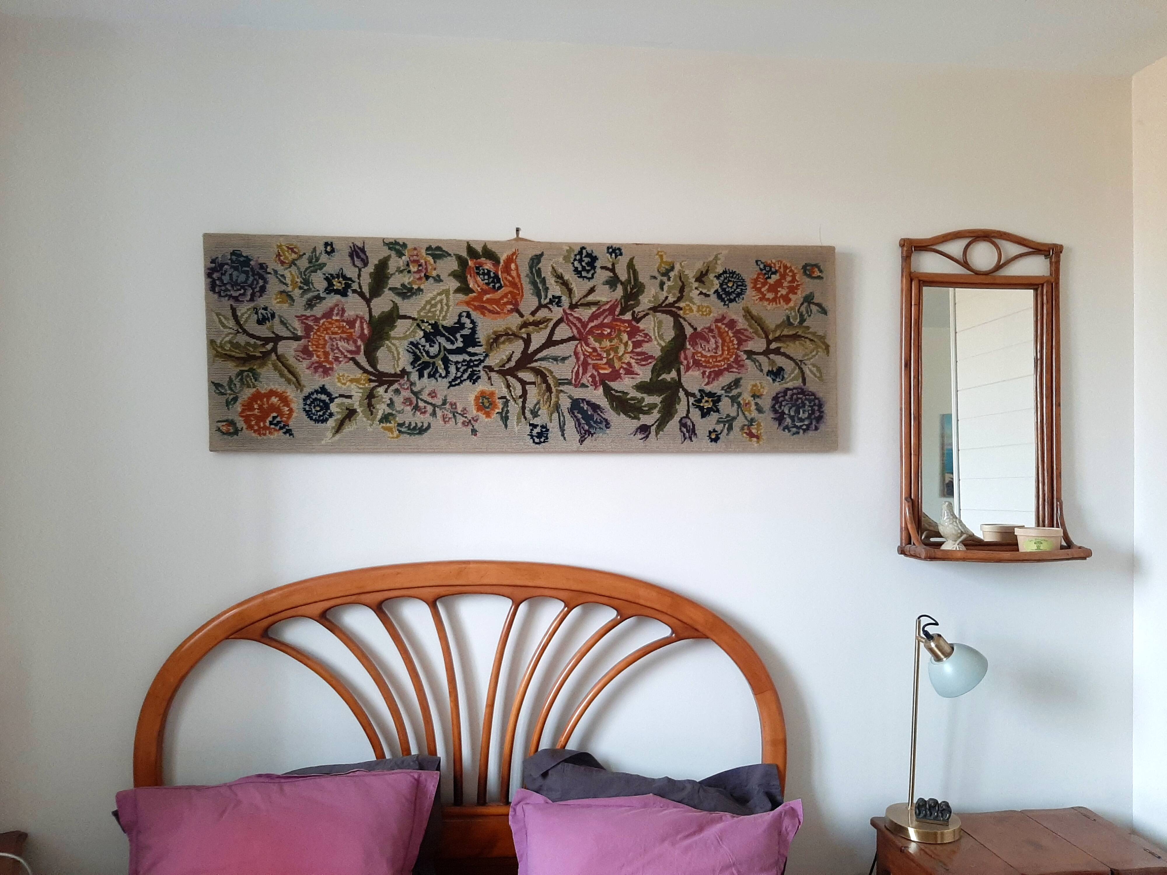 1970s wall tapestry with large multicoloured flowers