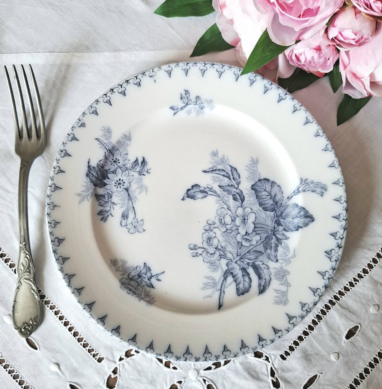 Mismatched antique ironstone dinner plates