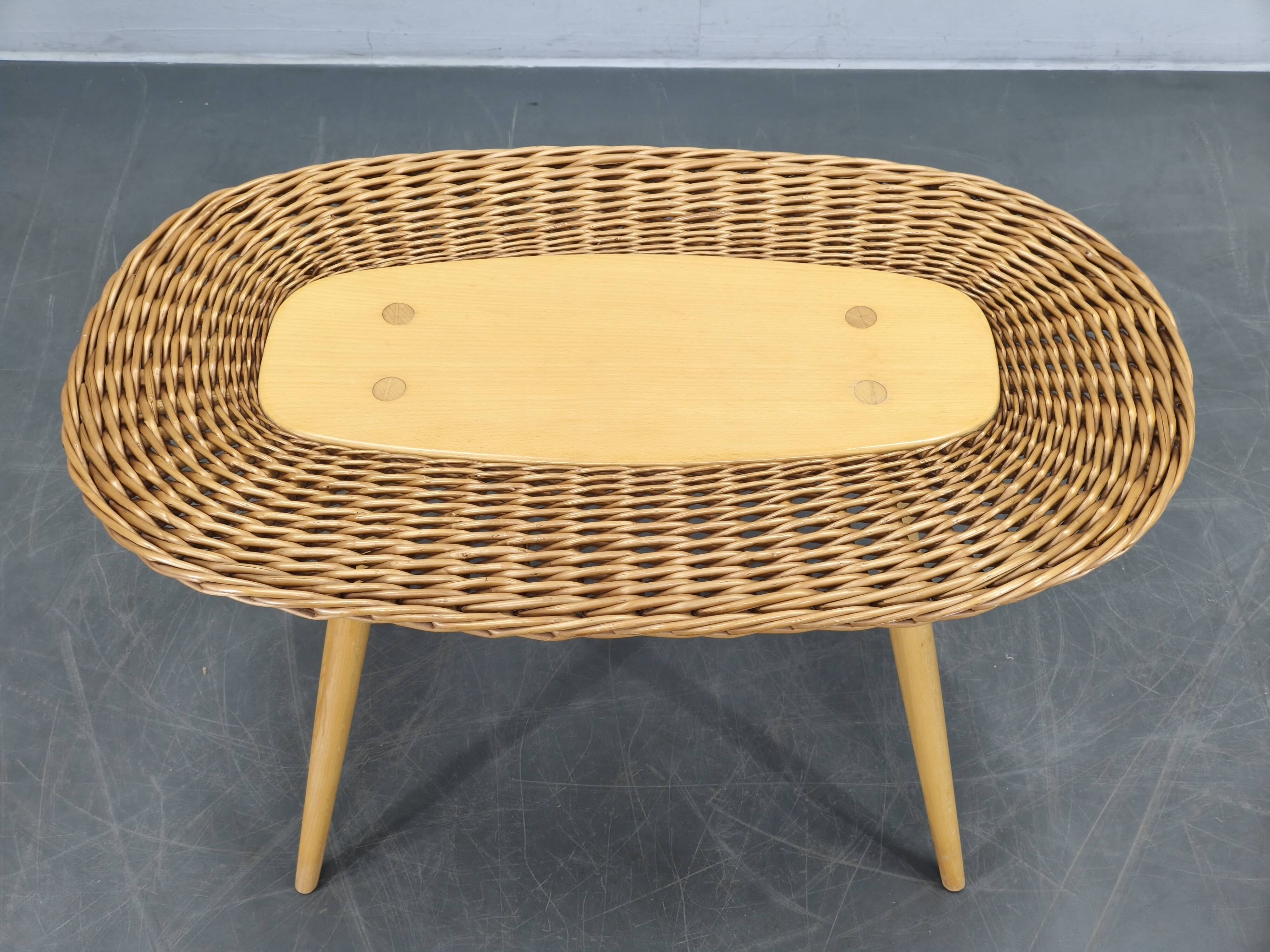 ULUV Rattan Coffee Table by Jan Kalous, Czechoslovakia, 1970s