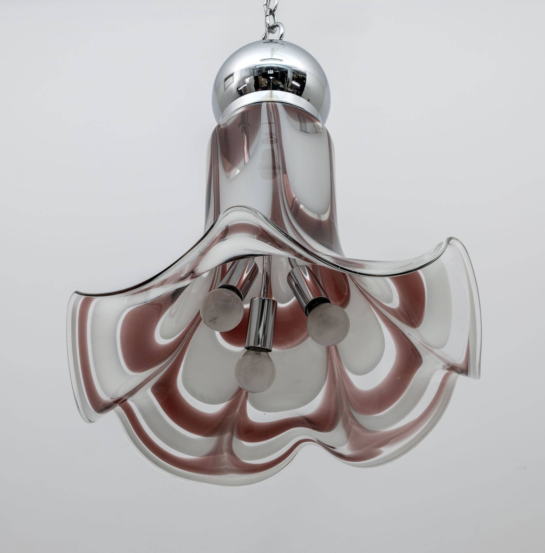 AVMazzega Mid-Century Modern Italian Murano Glass and Steel Pendant, 1970s
