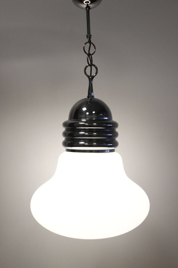 Lustre ampoule vintage opaline & chrome 1960s