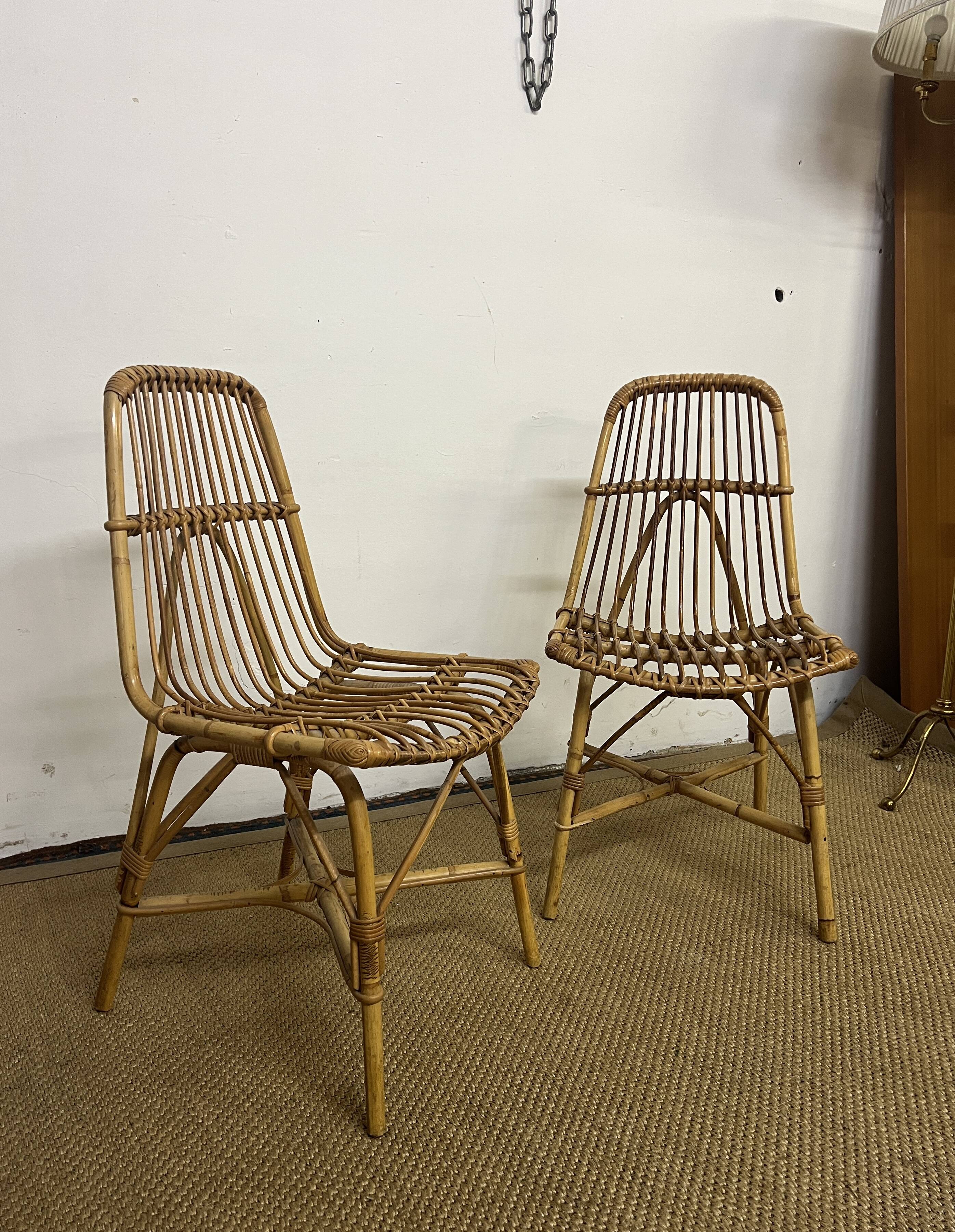 Paire de chaises en rotin & bambou