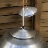 Polished steel pendant lamp with opaline cone 70s