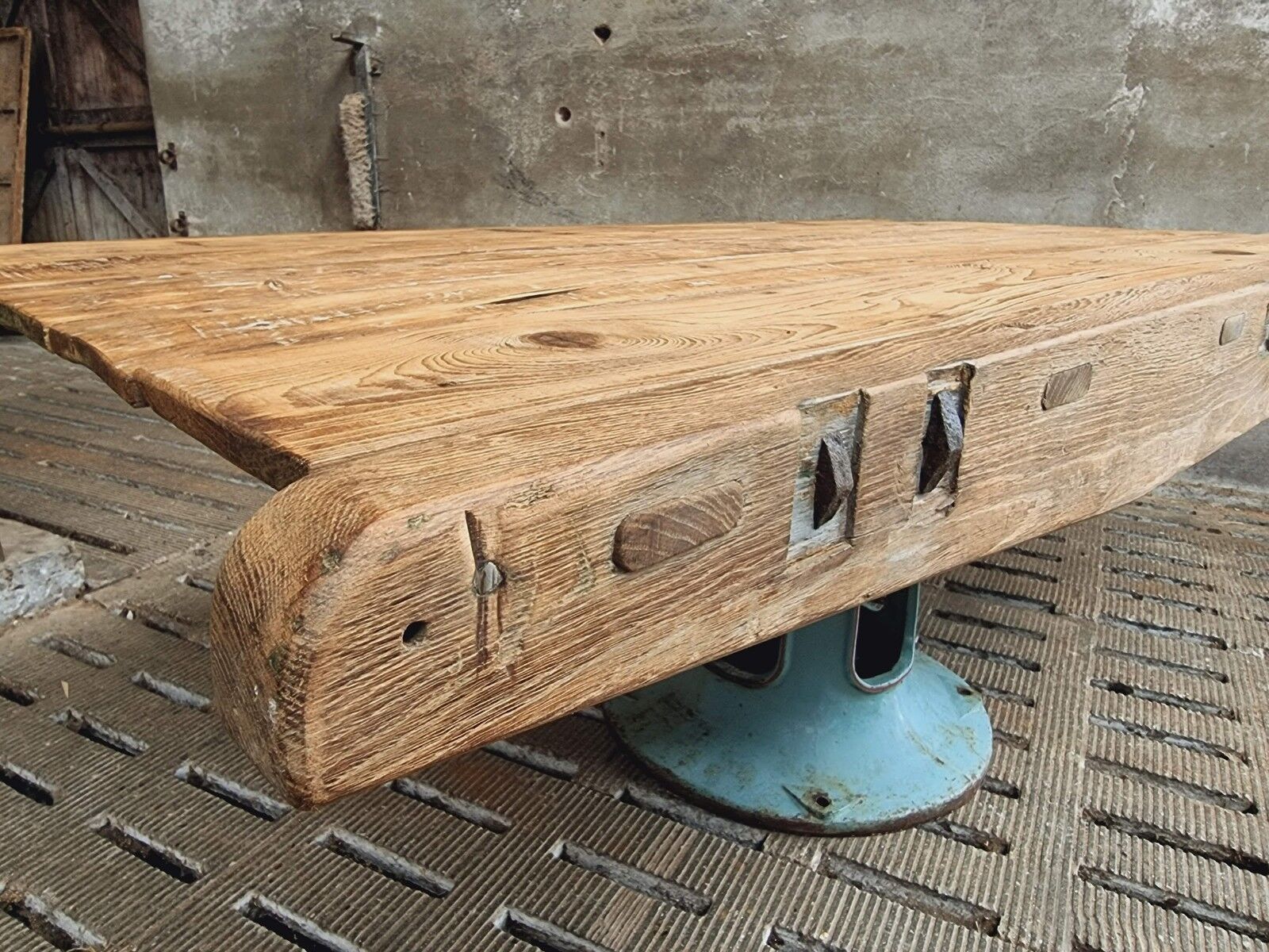 Antique dining table XXL on industrial machine leg