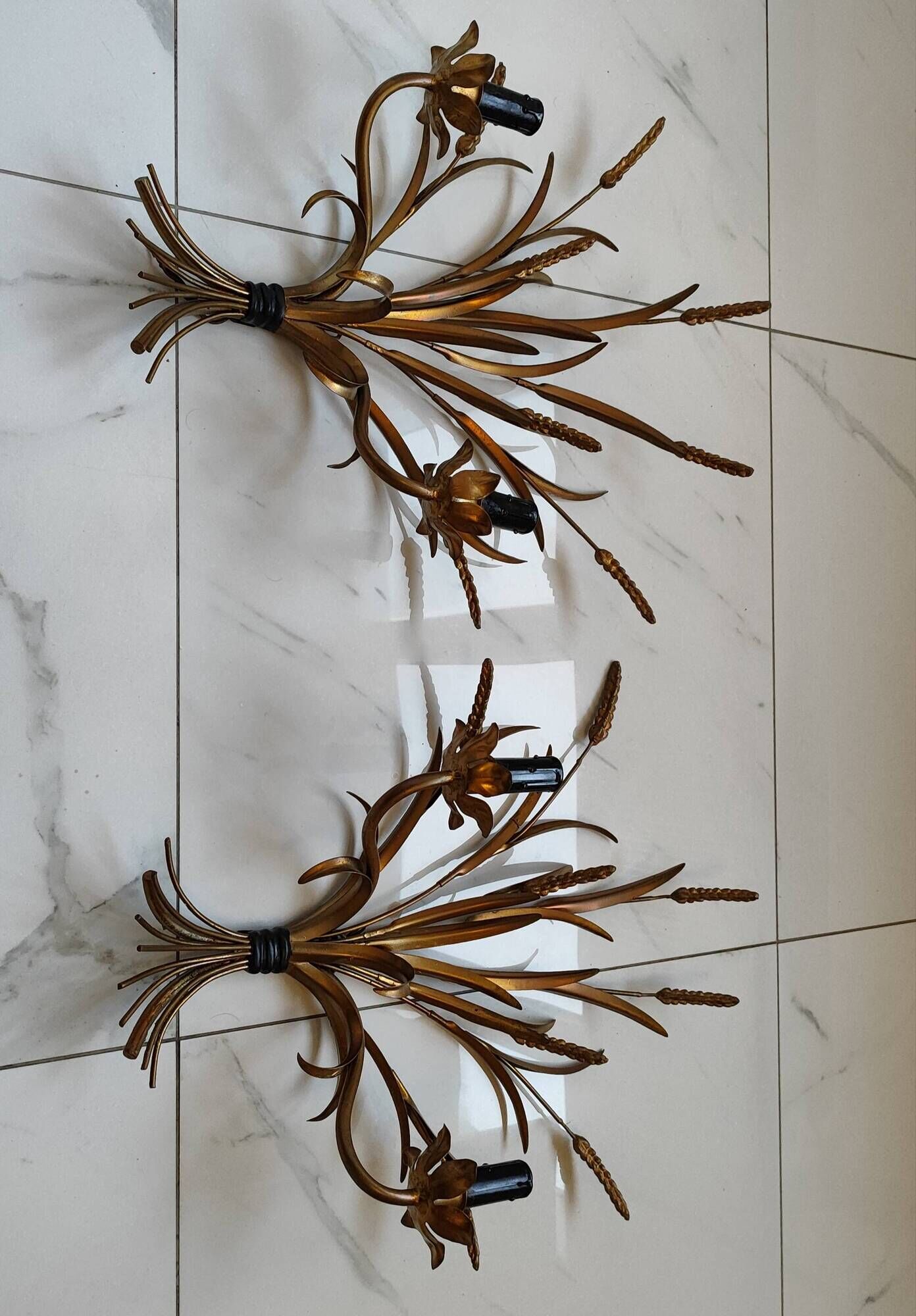 Pair of vintage Sheaves of wheat wall lights