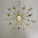 Gilt bronze cage chandelier decorated with glass pendants in the shape of peacock feathers circa 1800