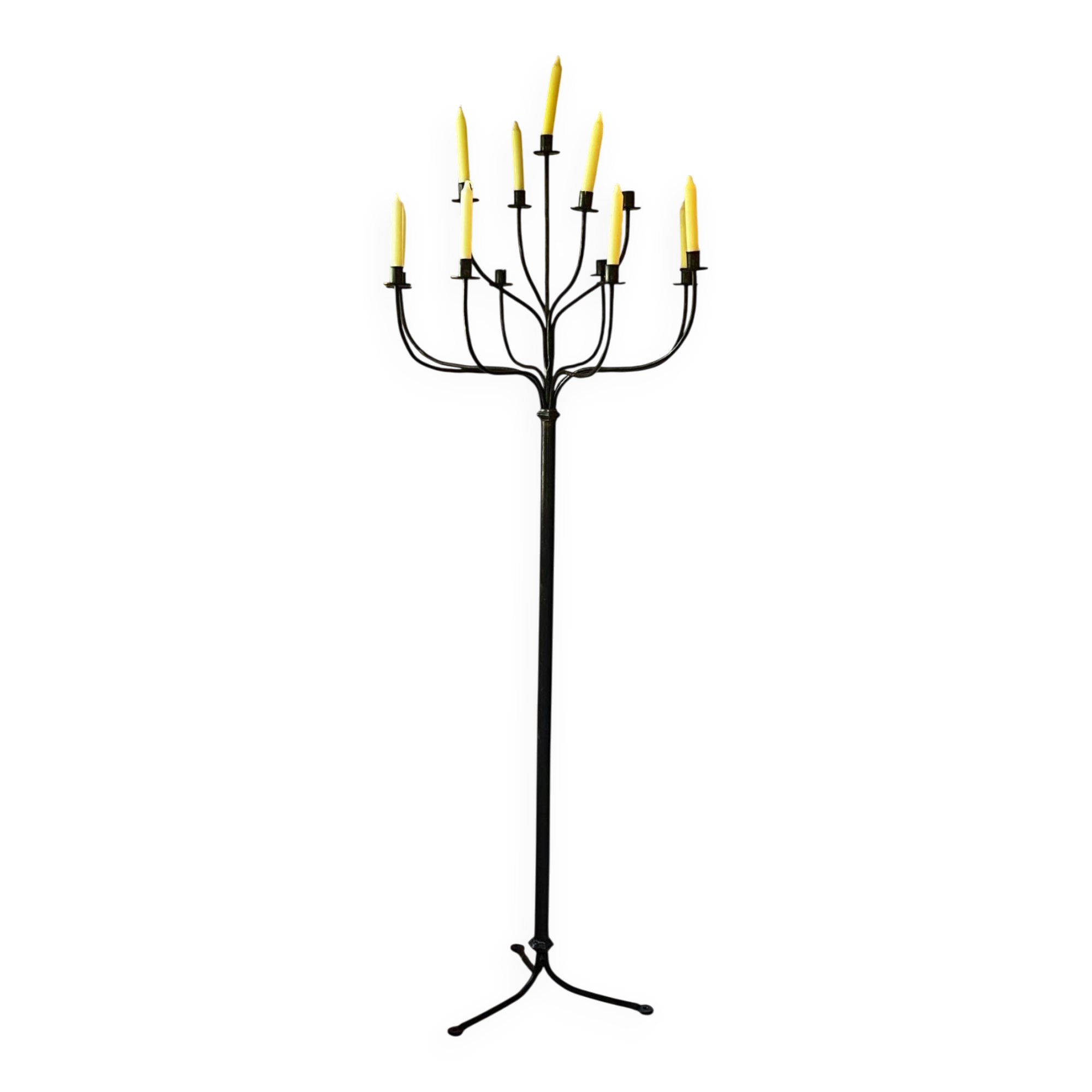 Floor chandelier with 13 lights in wrought iron, French folk art 20th century