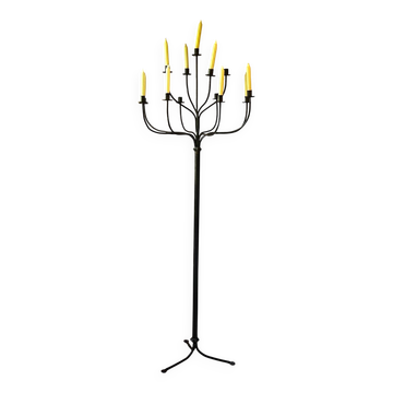 Floor chandelier with 13 lights in wrought iron, French folk art 20th century