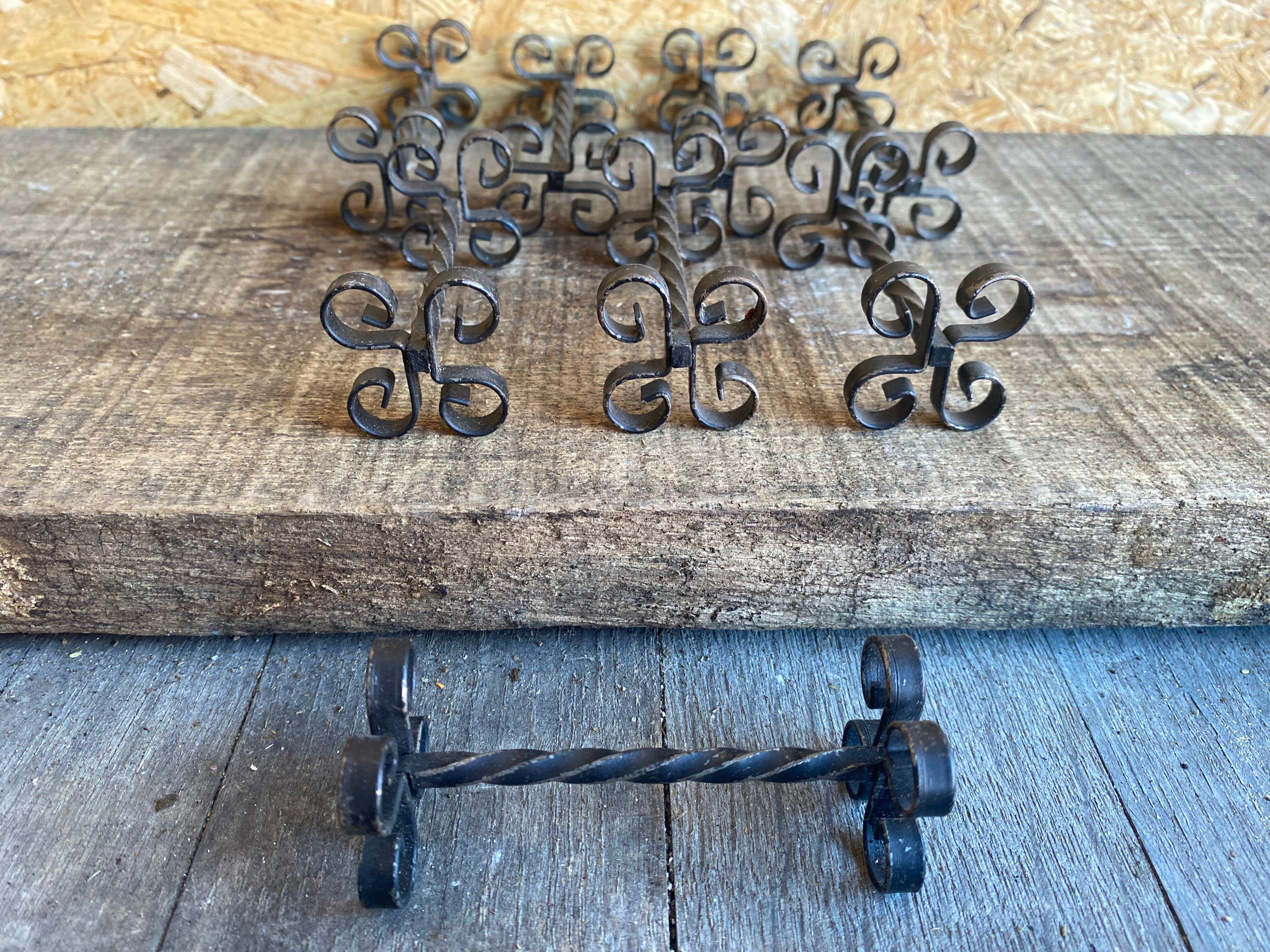 Service Table Under Plate + 12 Old Forged Iron Knife Holders Black
