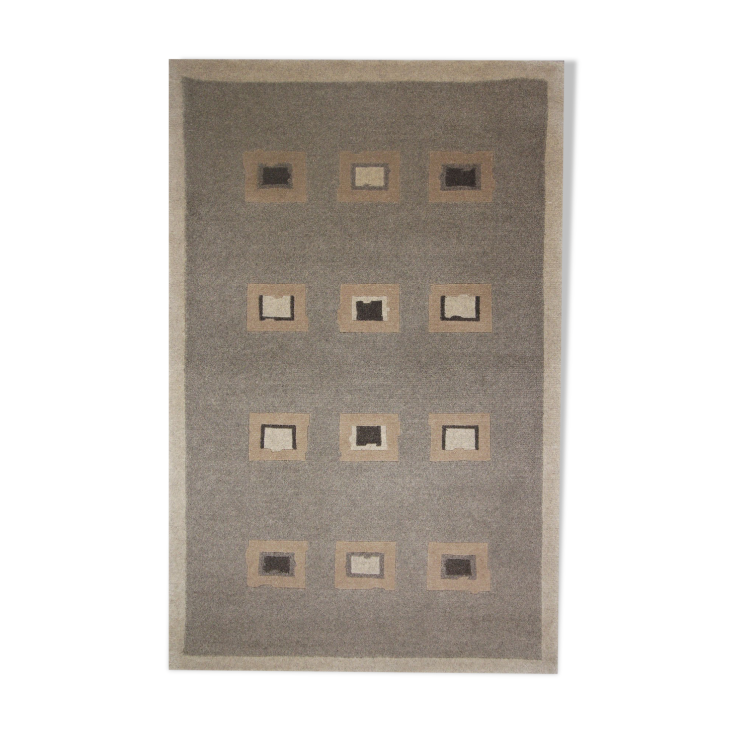 Handwoven matt cream wool carpet 61x91 cm