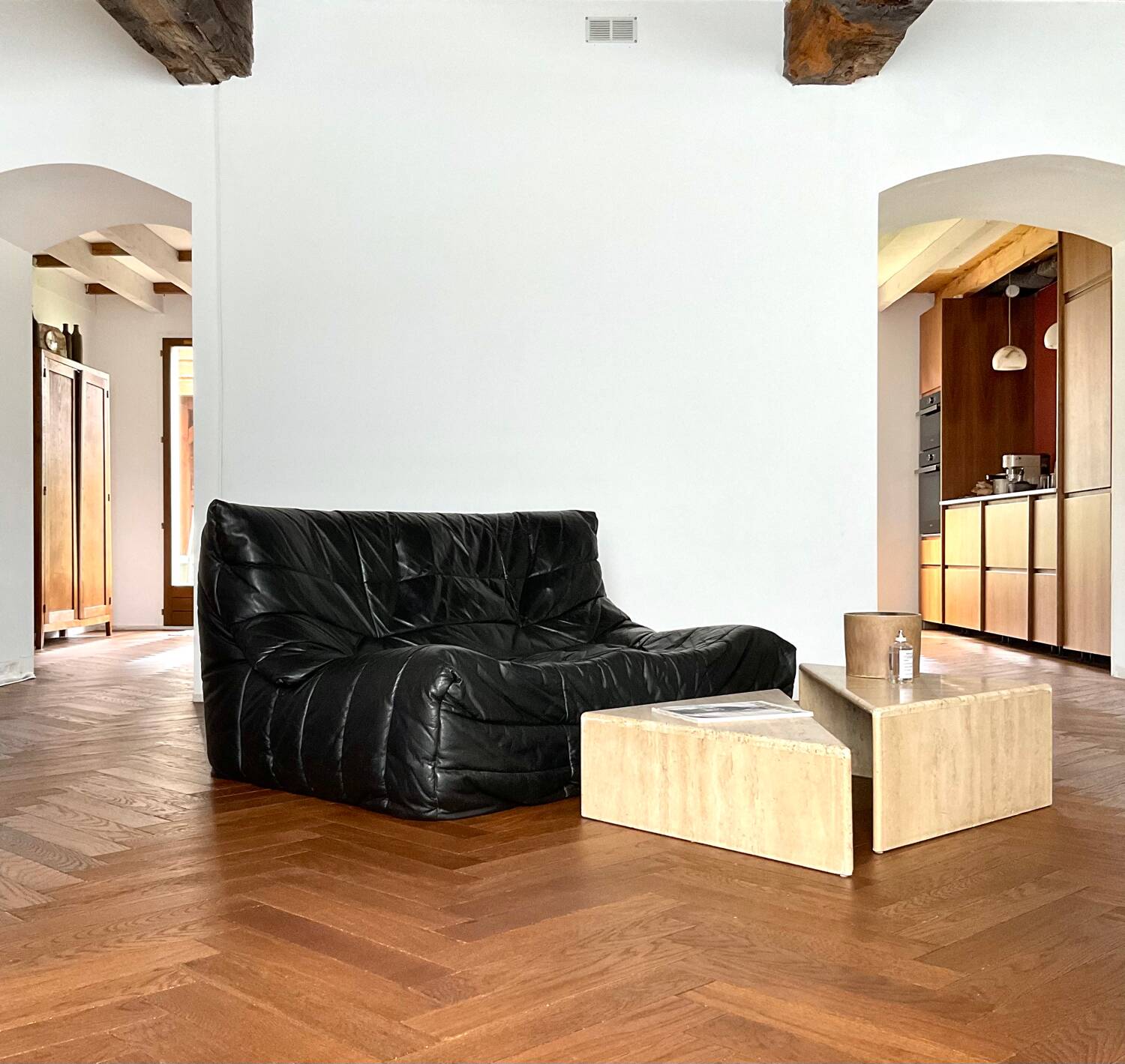 Ligne Roset vintage travertine nesting coffee tables