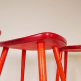 Swedish stools in red lacquered birch, Yngve Ekström "Palle", 1970s