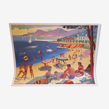 Affiche scolaire années 50 éditions Rossignol "les vacances au bord de la mer"