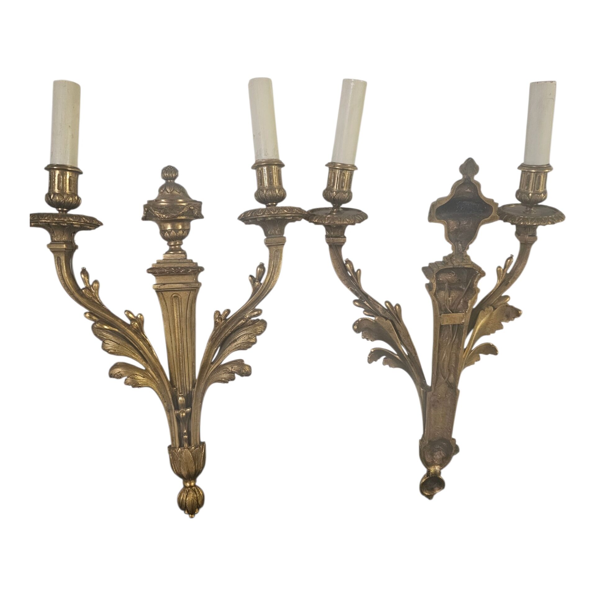 Pair of antique wall lights in Louis XVI style — Chiselled bronze — 2 arms —