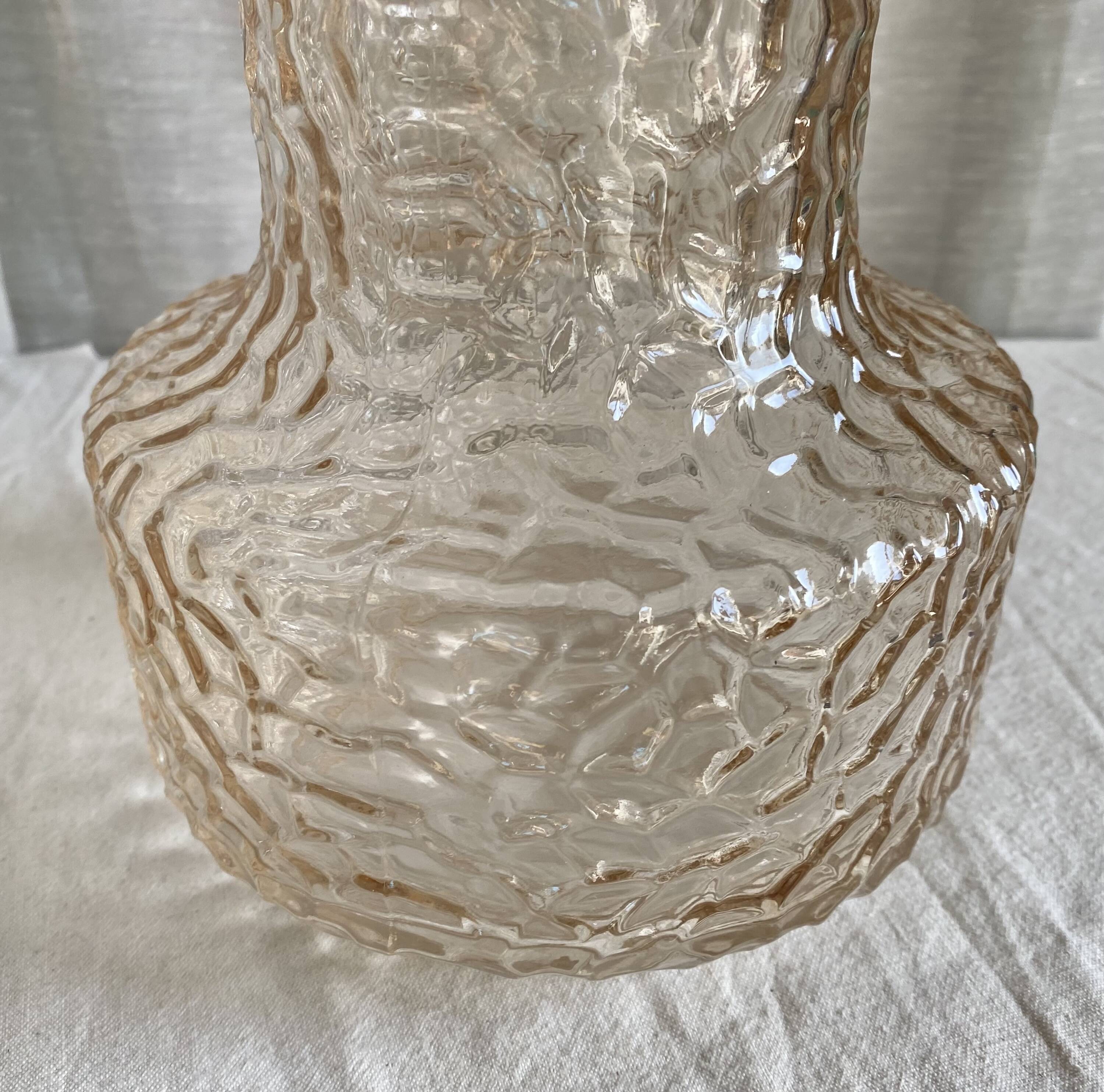 Vintage Scandinavian vase from the 1960s, textured tinted glass