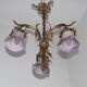 French Antique Late 1800s 3-Light Gilt Bronze Chandelier Art Glass Shades 5089