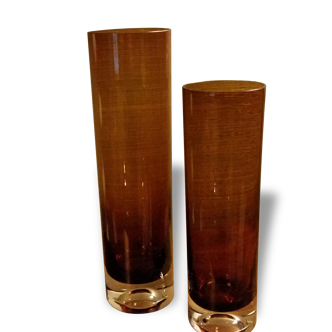 Très belle paire de vase en verre soufflé ambré