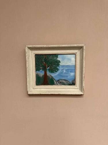 Mid-Century Oil on Panel “Tree” by Unknown, Vintage & Framed 34 × 29 cm