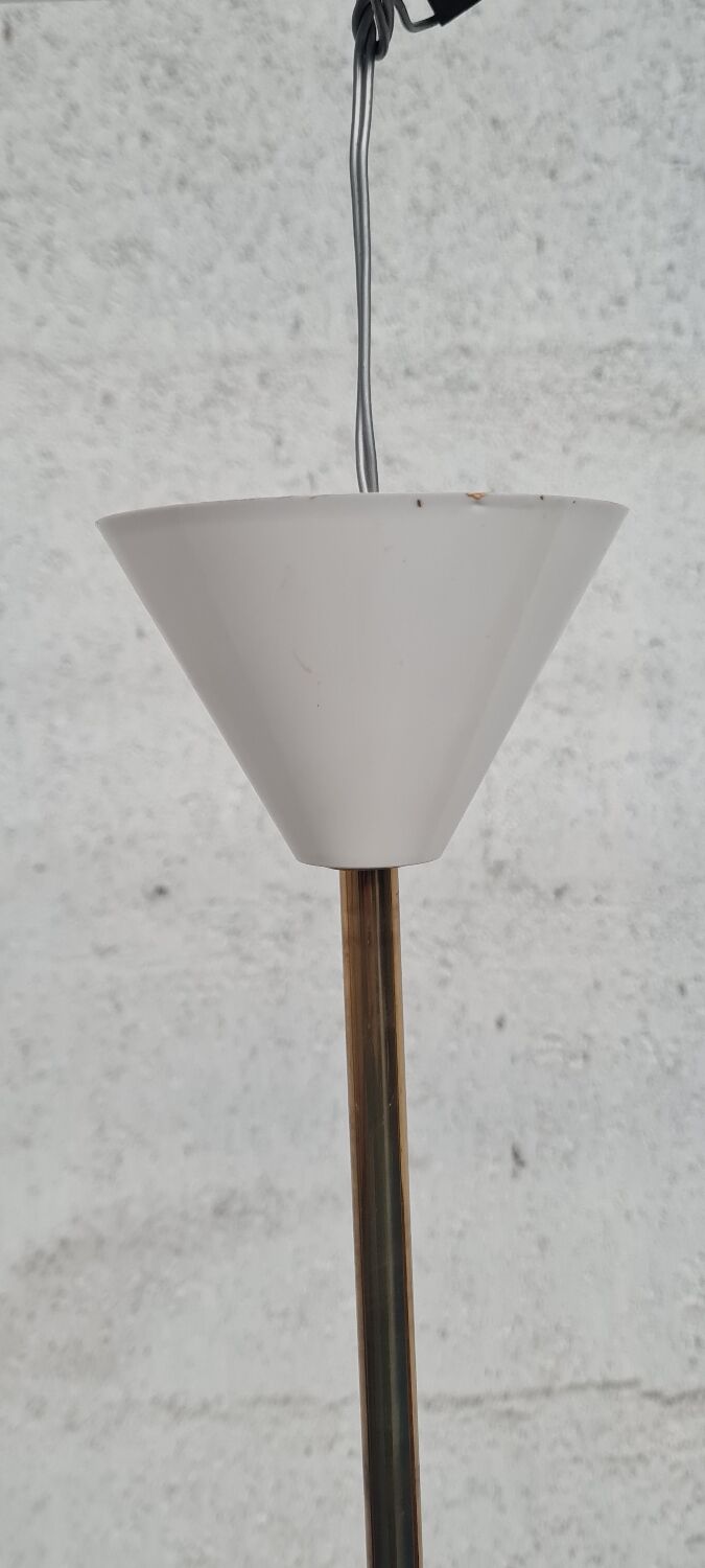 Brass and white opaline chandelier