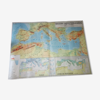 Map mural school geography Basin Mediterranean Middle East 1970s vintage