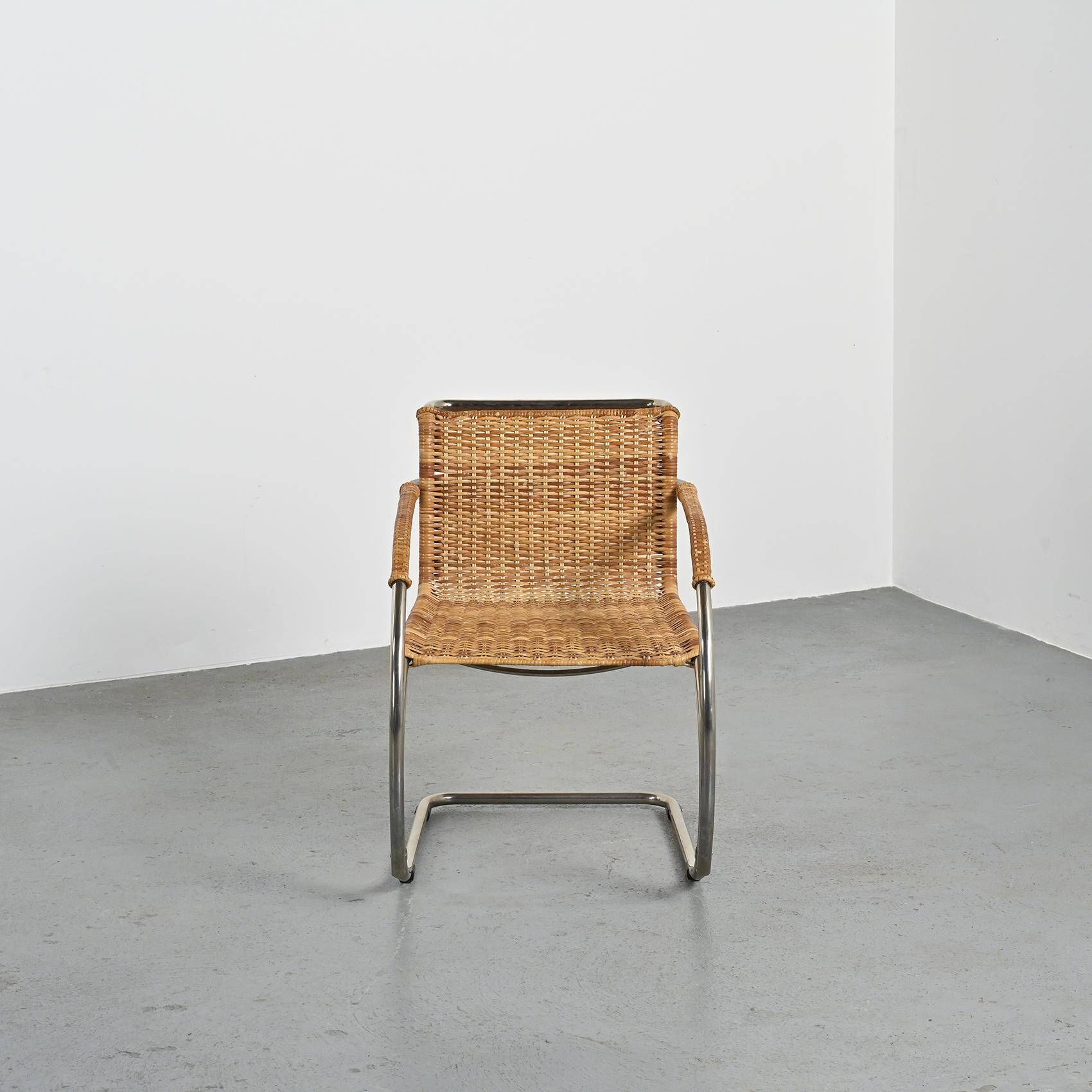 D42 tubular steel and cane armchair, Tecta, Germany, circa 1980
